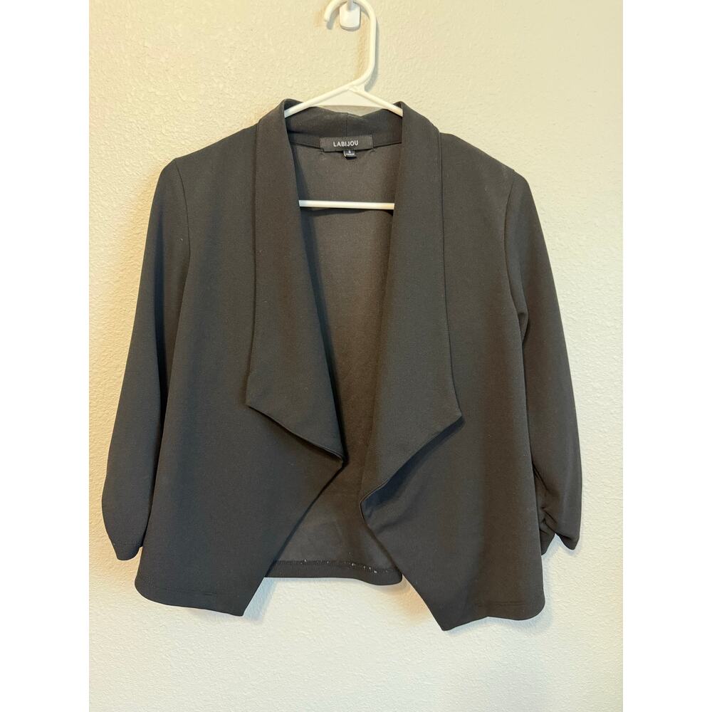 Labijou Women’s Black Blazer‎ with Ruched Sleeves – Size S